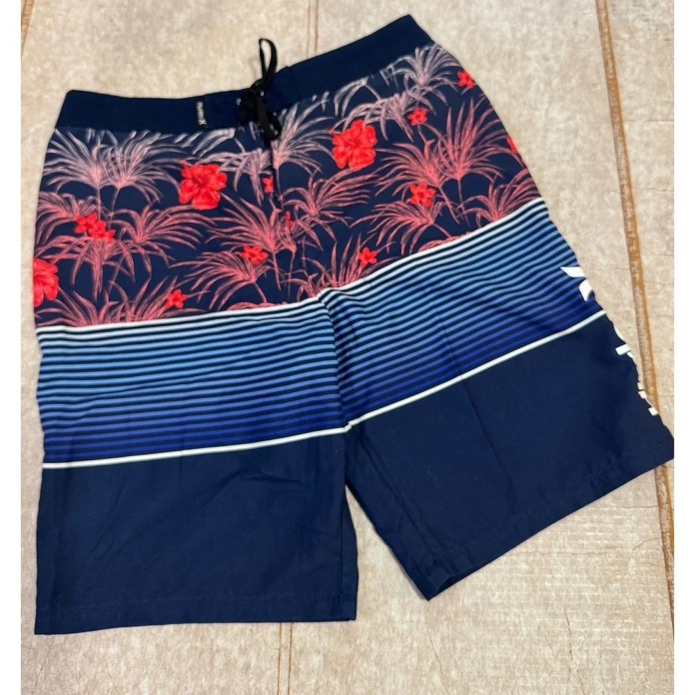 Hurley‎ Boys Floral Stripe Swim Trunks Surf Skater Coastal Size 18 Waist 29 NWT